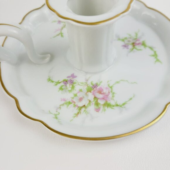 Vintage Haviland France Handled Candle Holder, Rosalinde Pink Floral & Gold Trim - Picture 4 of 11